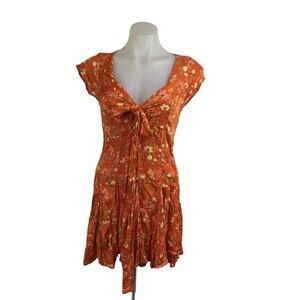 Free People Womens It Takes Two Floral Mini Dress Peach Combo Size Small NWT